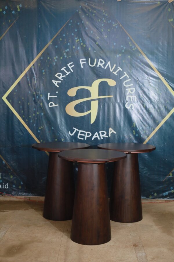 Bar Table Meja Minimalis Bundar Kayu Jati - Gambar 4