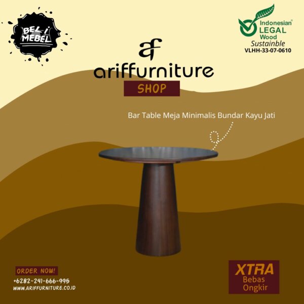 Bar Table Meja Minimalis Bundar Kayu Jati