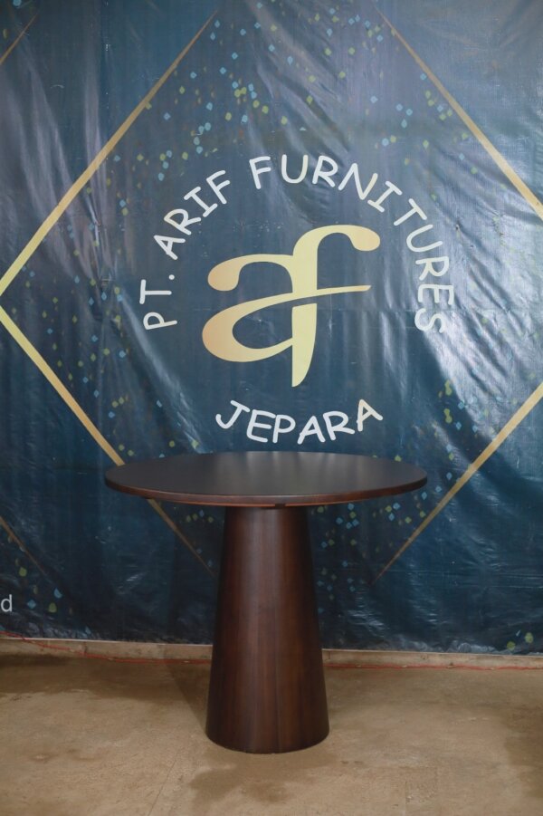 Bar Table Meja Minimalis Bundar Kayu Jati - Gambar 3
