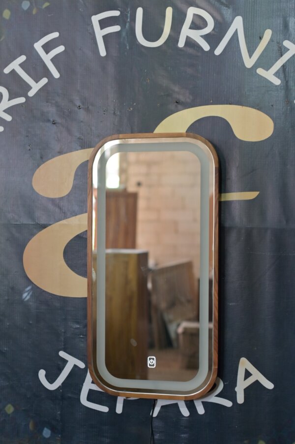 Cermin Led Touchscreen Frame Kayu Jati - Gambar 5