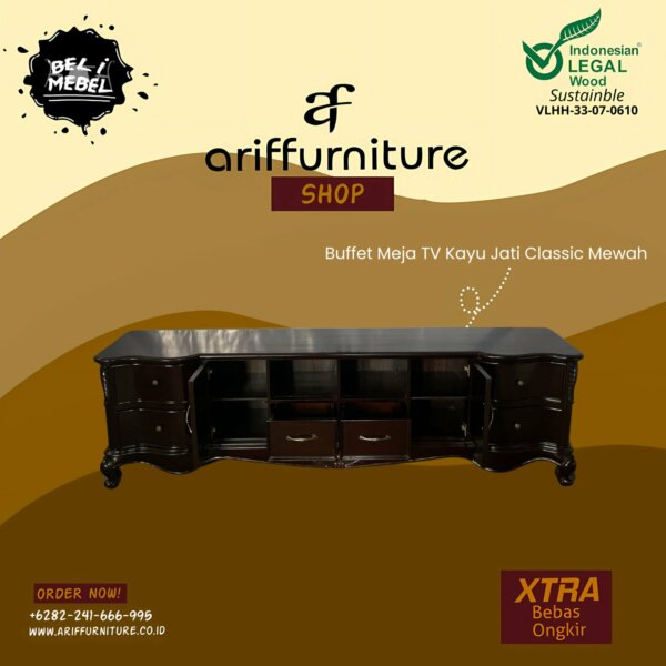 Buffet Meja TV Kayu Jati Classic Mewah