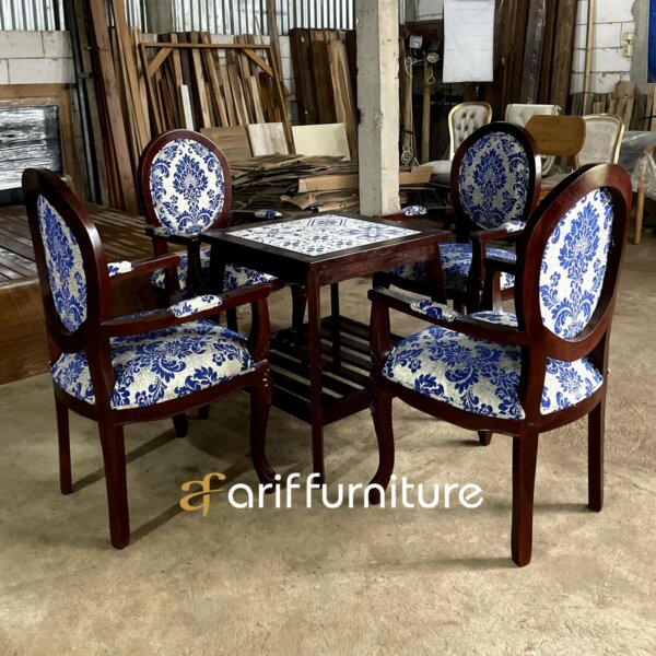 Set Meja Kursi Cafe Resto Kayu Jati Armchair - Gambar 4