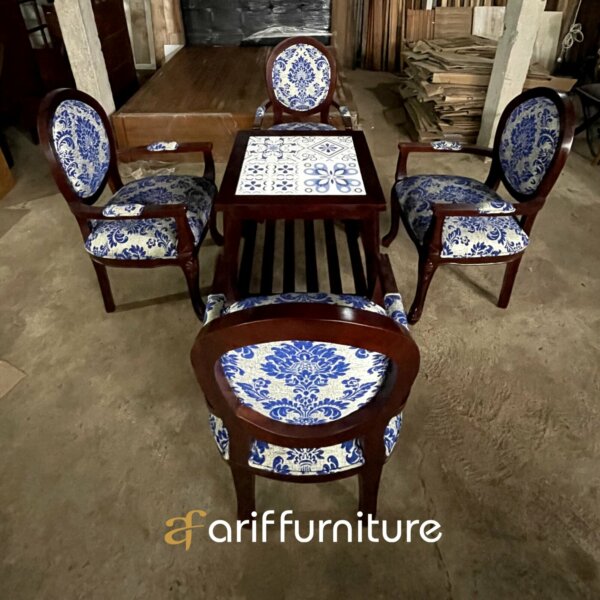 Set Meja Kursi Cafe Resto Kayu Jati Armchair - Gambar 5