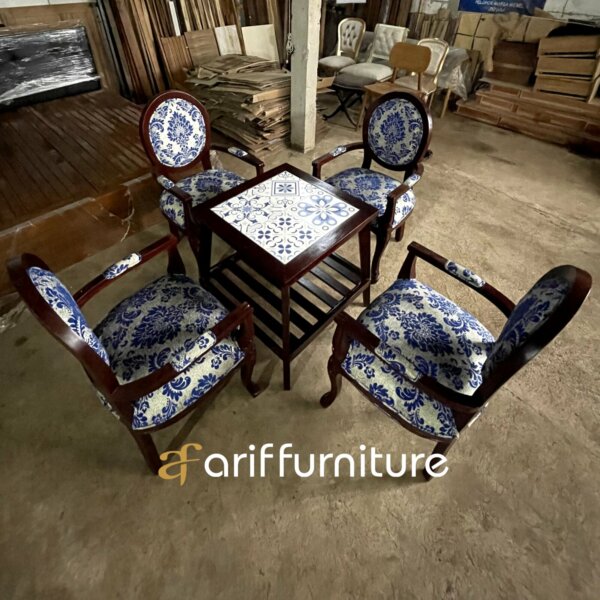 Set Meja Kursi Cafe Resto Kayu Jati Armchair - Gambar 6