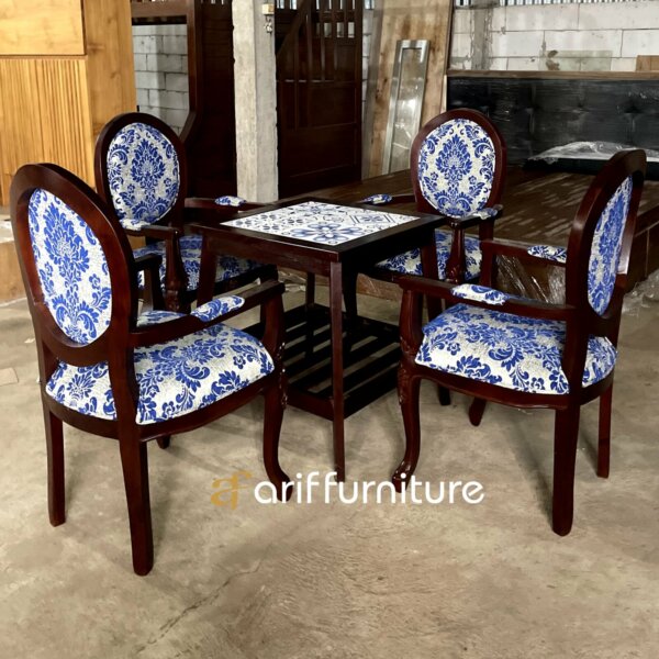 Set Meja Kursi Cafe Resto Kayu Jati Armchair - Gambar 3