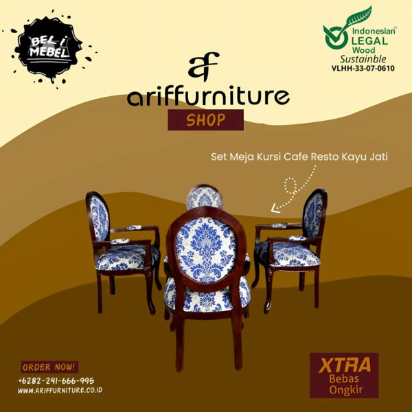Set Meja Kursi Cafe Resto Kayu Jati Armchair