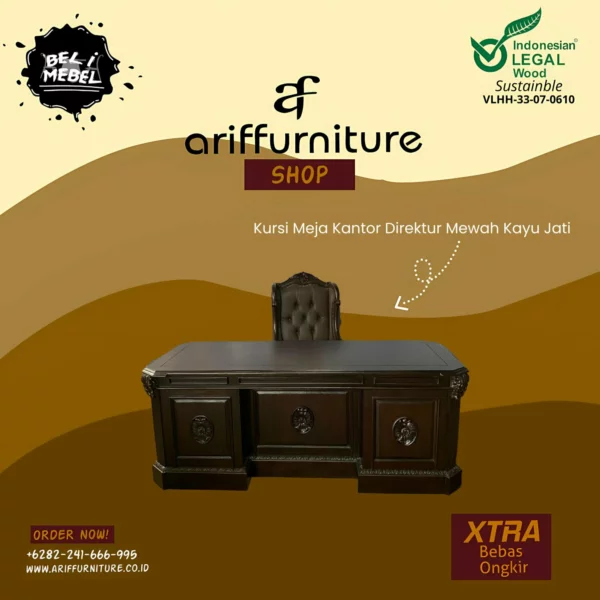 Kursi Meja Kantor Direktur Mewah Kayu Jati