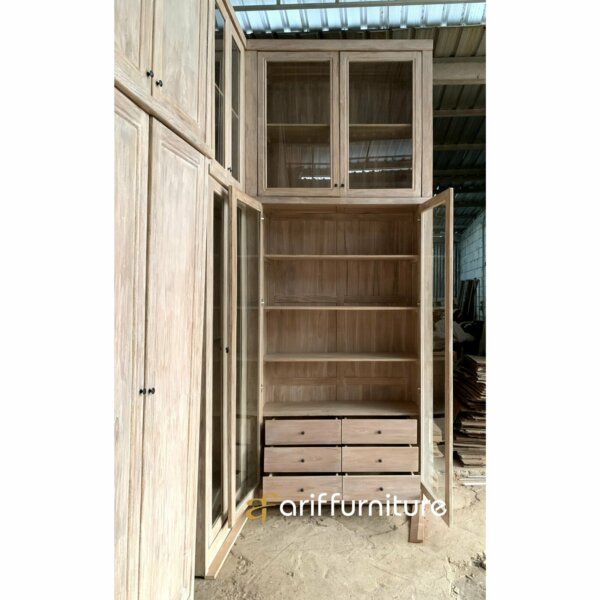Lemari Pakaian Kayu Jati Model Pintu Kaca Minimalis - Gambar 9