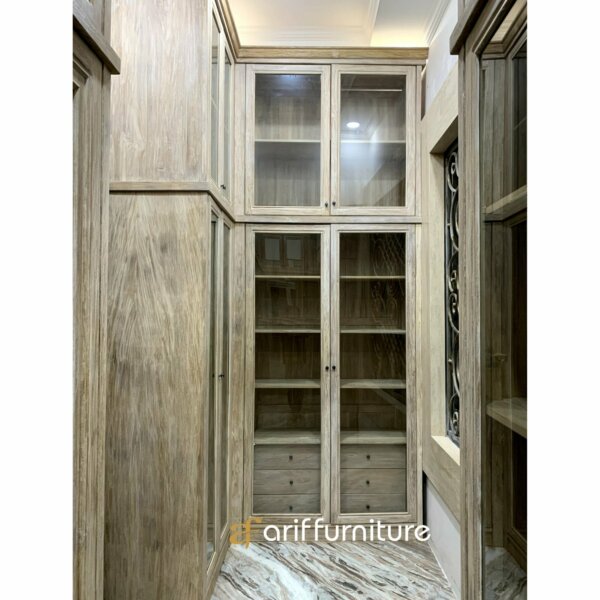 Lemari Pakaian Kayu Jati Model Pintu Kaca Minimalis - Gambar 17