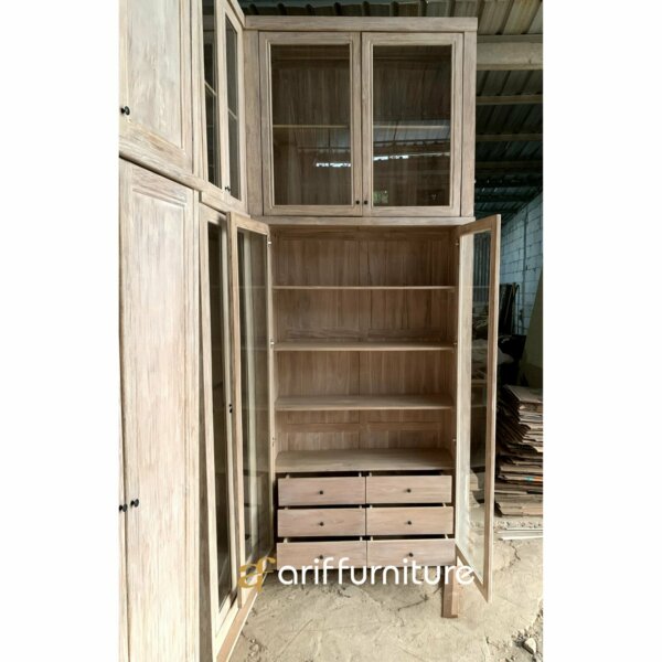 Lemari Pakaian Kayu Jati Model Pintu Kaca Minimalis - Gambar 11