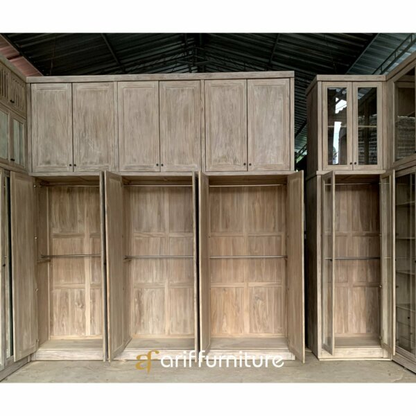 Lemari Pakaian Kayu Jati Model Pintu Kaca Minimalis - Gambar 8