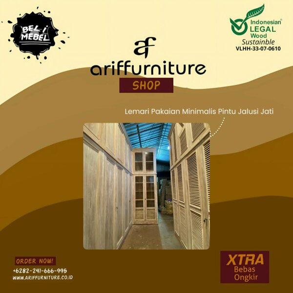 Lemari Pakaian Minimalis Pintu Jalusi Kayu Jati