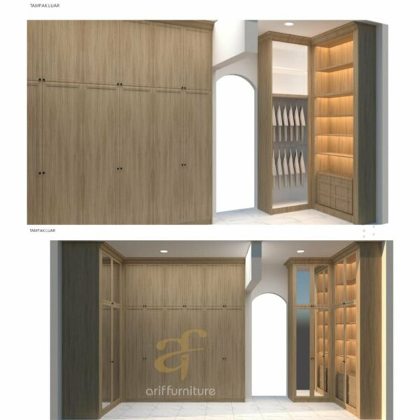 Lemari Pakaian Kayu Jati Model Pintu Kaca Minimalis - Gambar 23