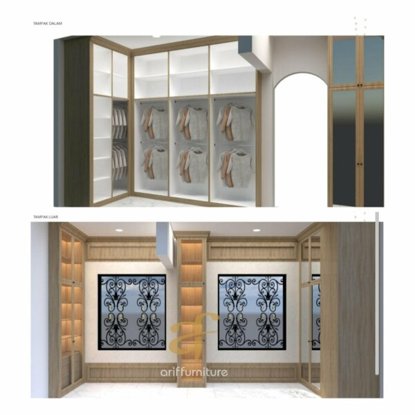 Lemari Pakaian Kayu Jati Model Pintu Kaca Minimalis - Gambar 24