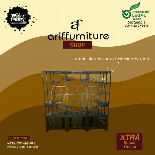 Lemari Hias Rak Buku Chinese Kayu Jati Minimalis