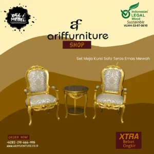 Set Meja Kursi Sofa Teras Emas Mewah