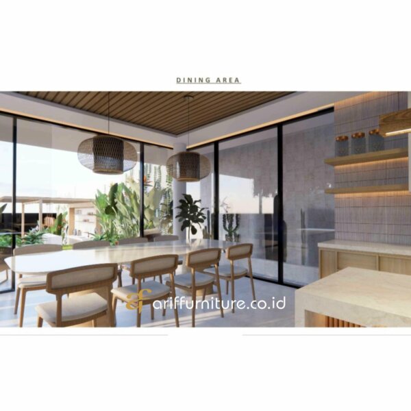 Meja Makan Hotel Villa Bali Veneer Jati Minimalis - Gambar 8