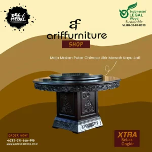 Meja Makan Putar Chinese Ukir Mewah Kayu Jati