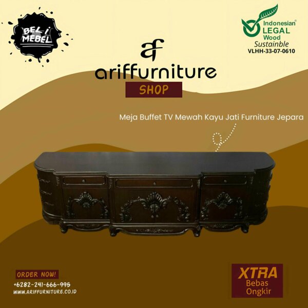 Meja Buffet TV Mewah Kayu Jati Furniture Jepara