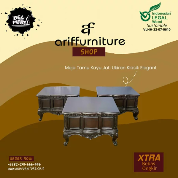 Meja Tamu Kayu Jati Ukiran Klasik Elegant