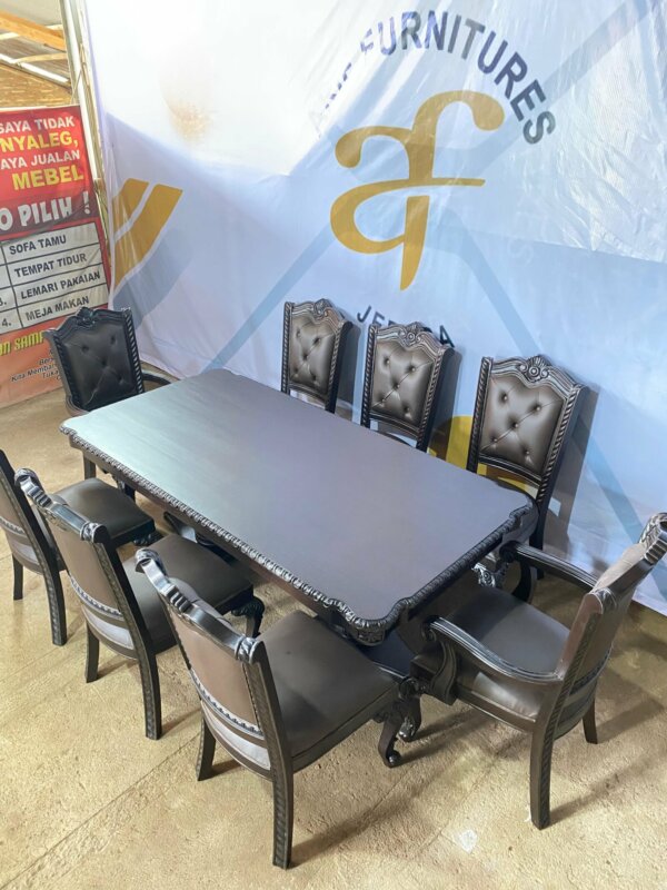 Set Meja Makan 8 Kursi Mewah Kayu Jati - Gambar 4