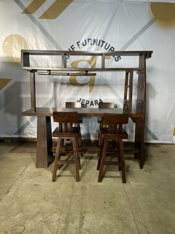 Set Meja Mini Bar Cafe Kursi Kayu Trembesi Solid - Gambar 2