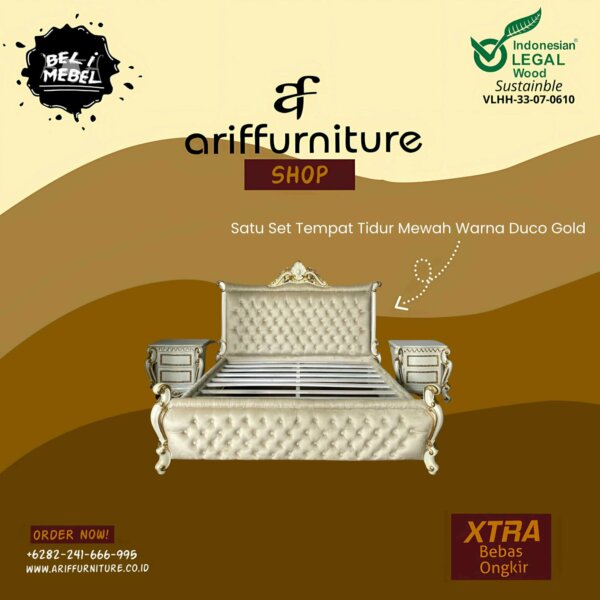 Satu Set Tempat Tidur Mewah Warna Duco Gold Custom
