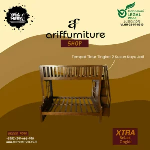 Tempat Tidur Tingkat 2 Susun Kayu Jati