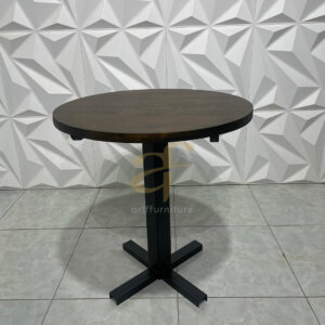 Meja Cafe Bundar Kayu Jati Kaki Besi Furniture Industrial