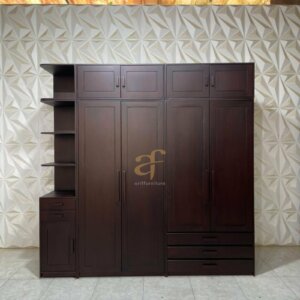 Lemari Pakaian Minimalis 4 Pintu Kayu Rak Samping