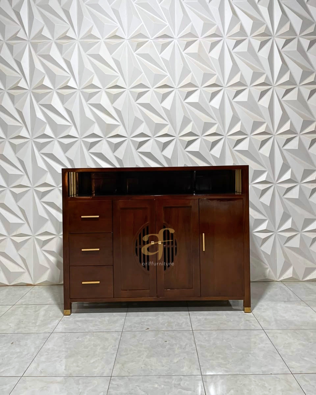 Buffet Kabinet Lemari Laci Penyimpanan Kayu Jati Vintage - Gambar 2