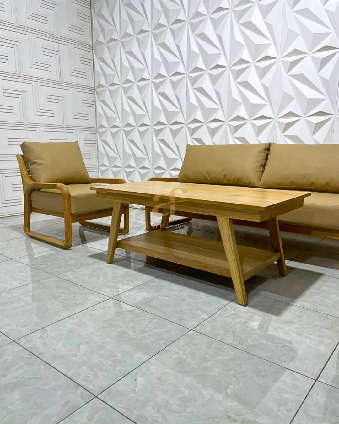 Set Sofa Mid Century Design Custom Kayu Jati Mix Rotan - Gambar 8