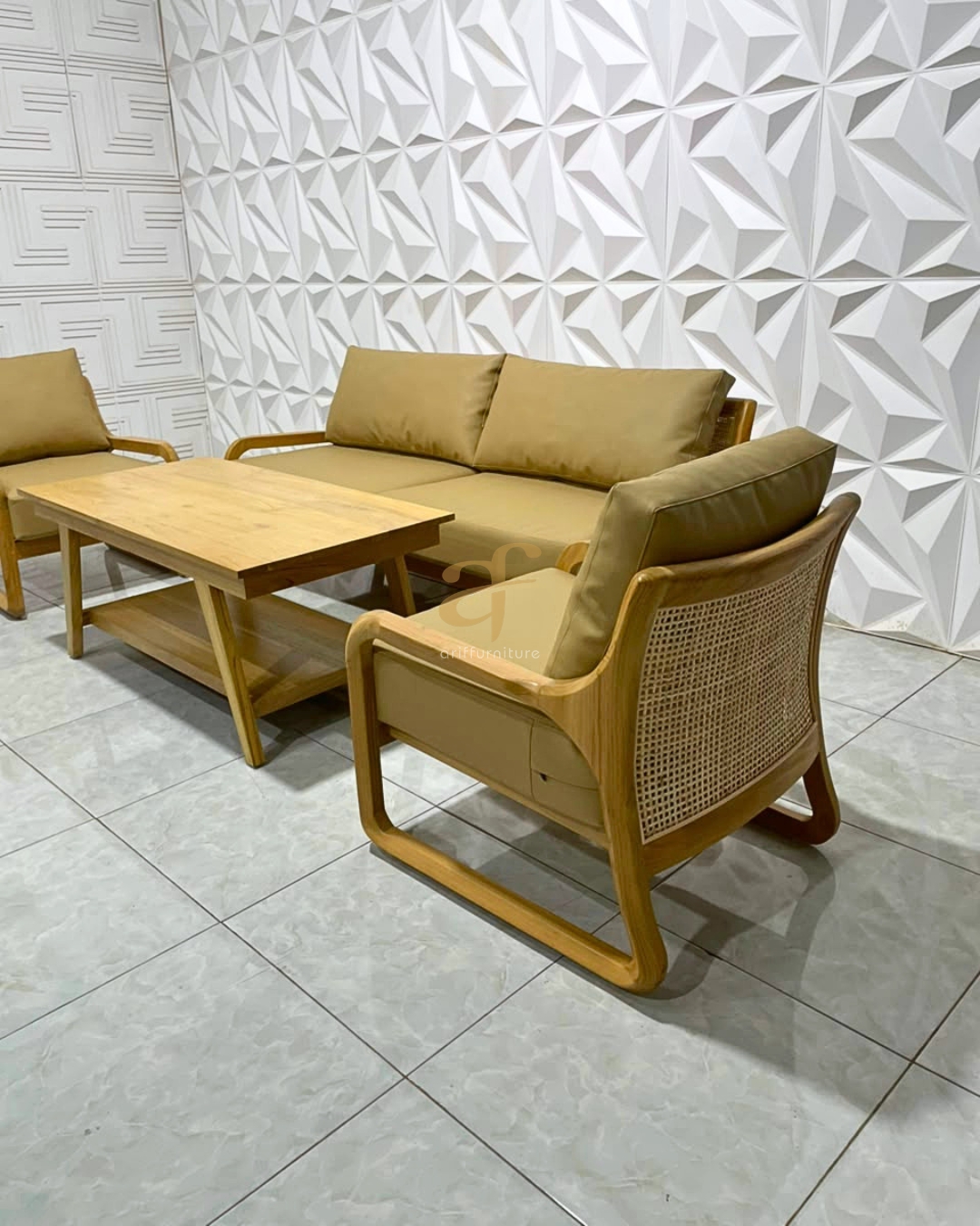 Set Sofa Mid Century Design Custom Kayu Jati Mix Rotan - Gambar 6