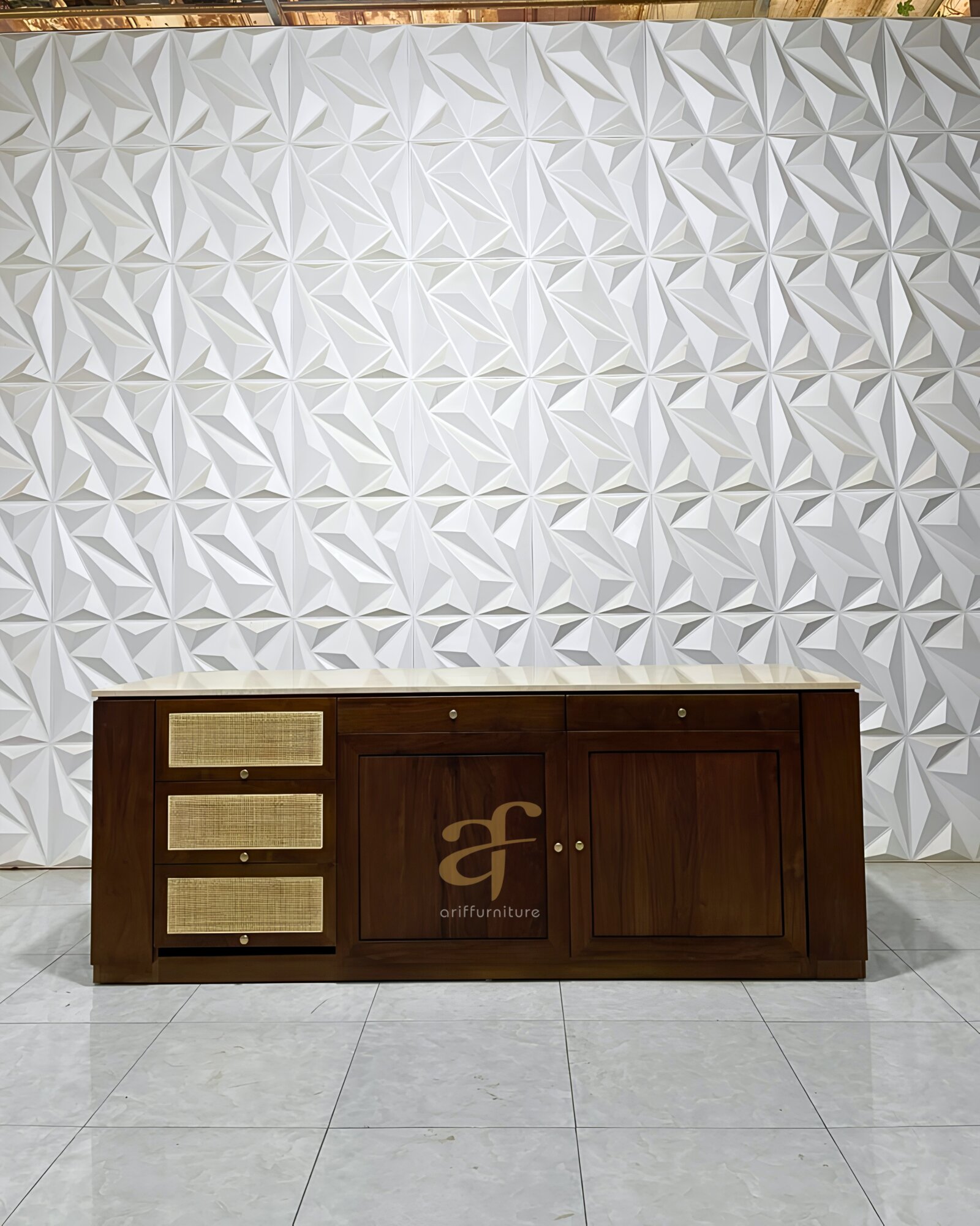 Sideboard Buffet Cabinet With Storage Teak Wood Top Marmer