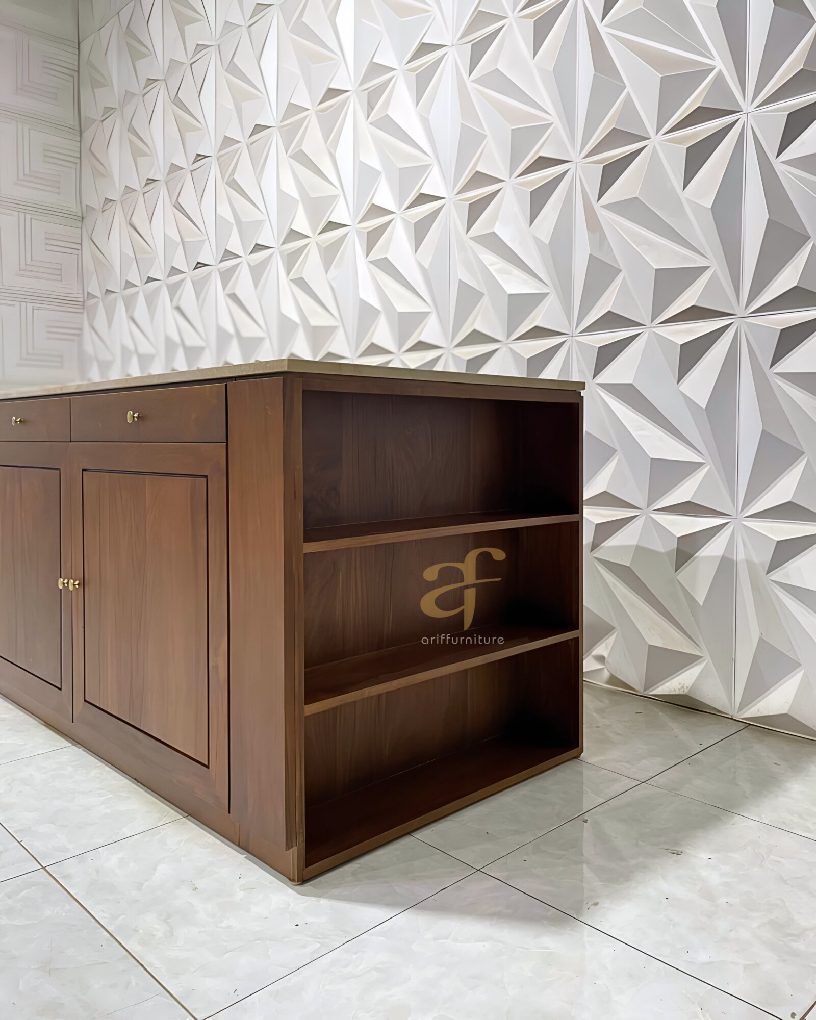 Sideboard Buffet Cabinet With Storage Teak Wood Top Marmer - Gambar 7