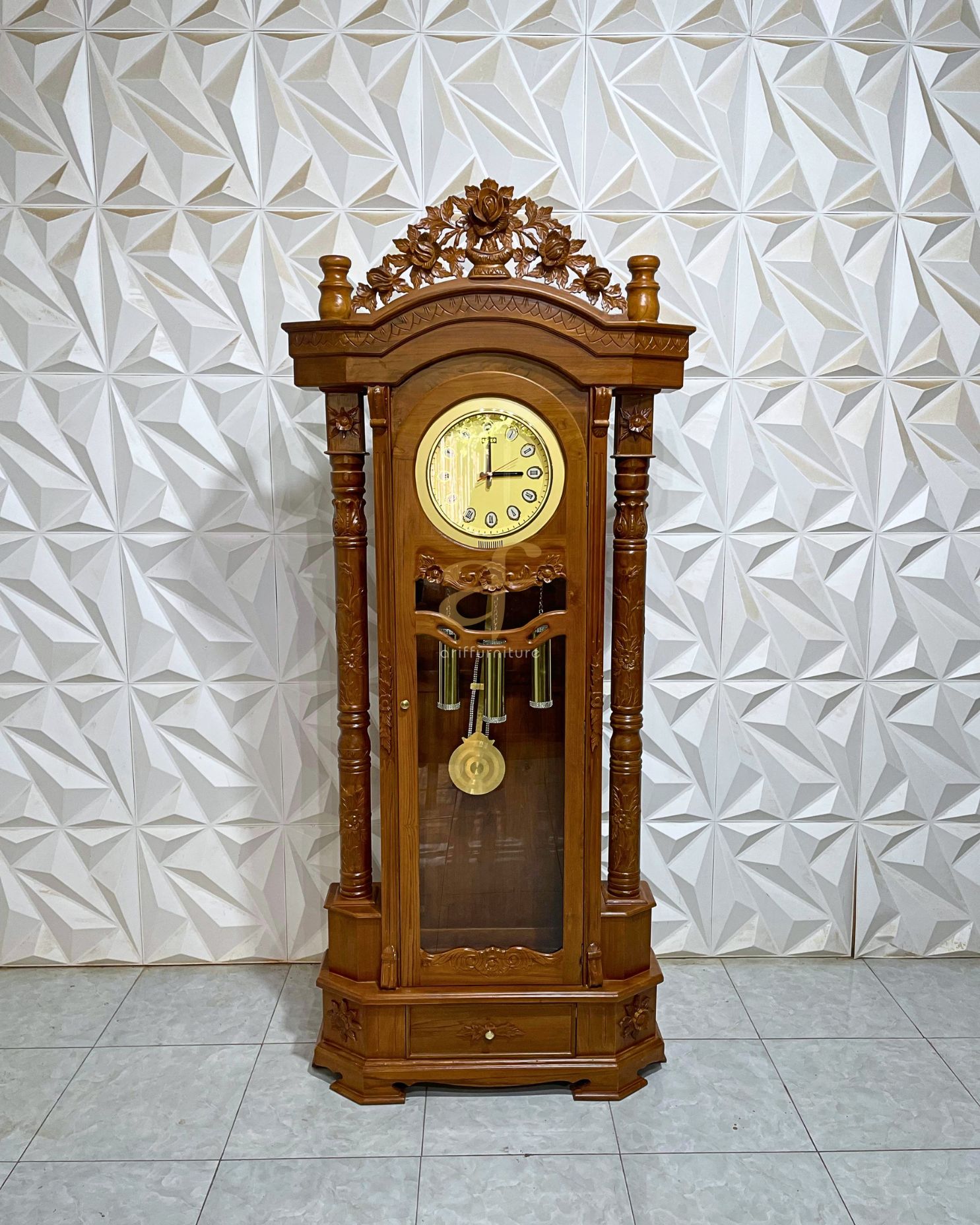 Jam Hias Kayu Jati Ukiran Mewah Furniture Jepara - Gambar 3
