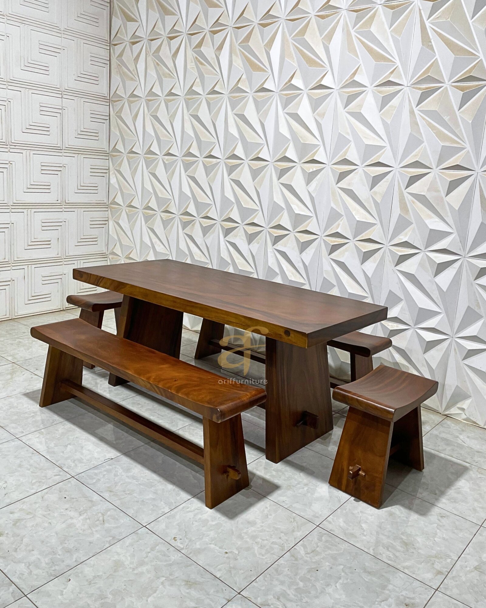 Set Kursi Meja Sate Minimalis Kayu Trembesi Panjang - Gambar 4